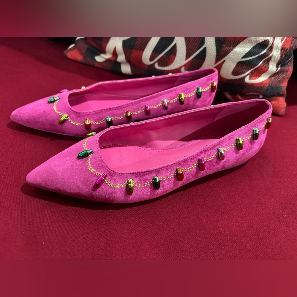 Katy Perry Collections Vibrant Pink Embellished The Christmas Hollies Flats RARE - Picture 3 of 10